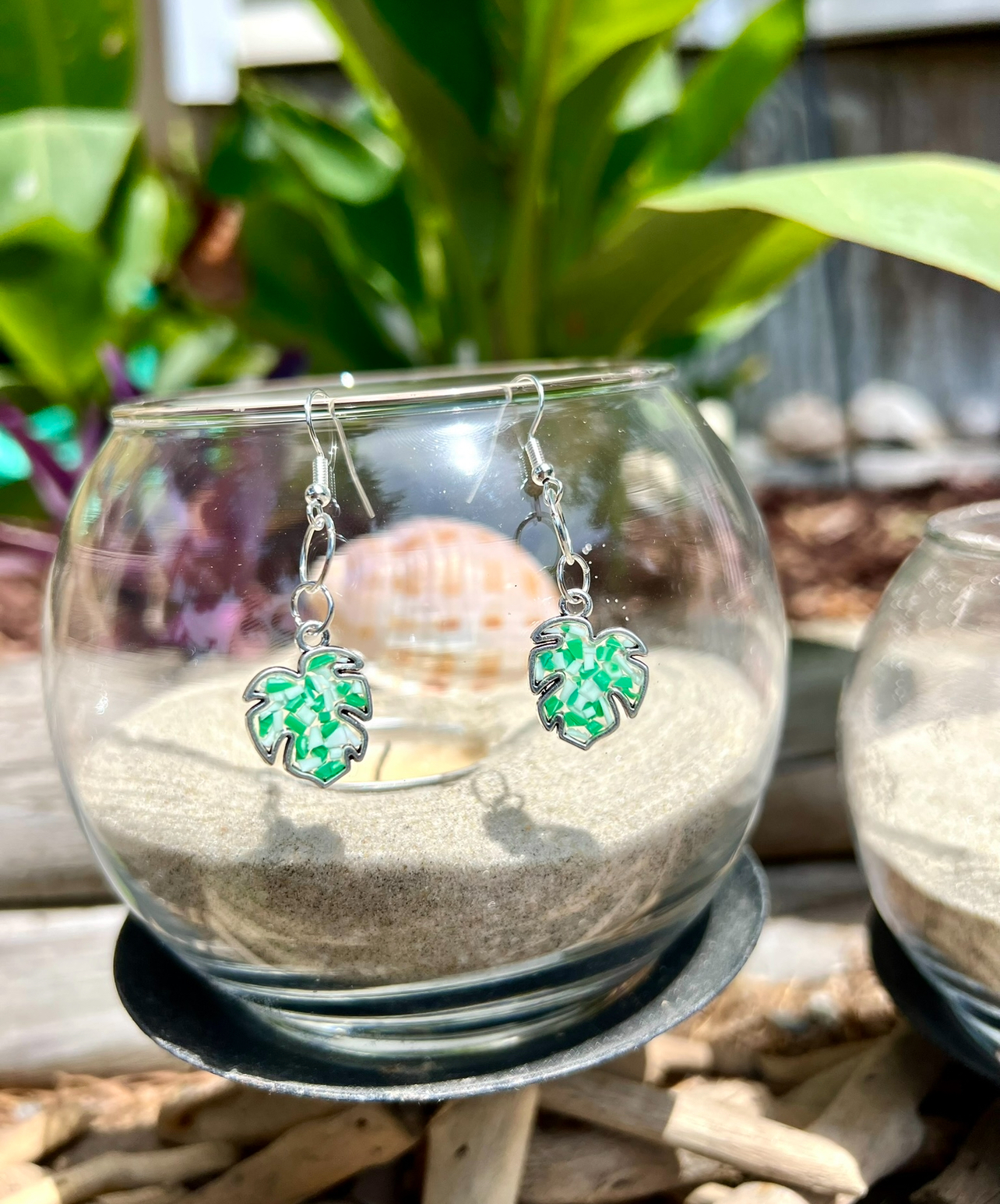 Recycled Plastic Monstera Earrings