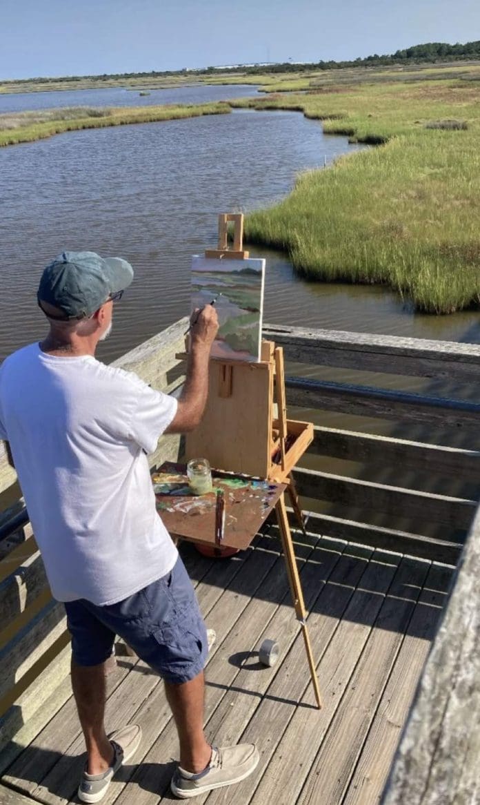 Artist David Beal painting during Fresh A Plein Air Event. Photo courtesy of Carol Beal 696x1166 1